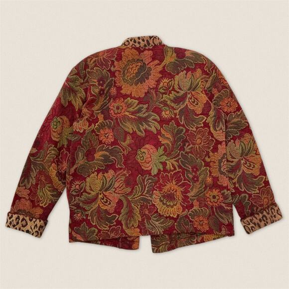 Vintage 90s Floral Leopard Pattern Tapestry Jacket Coldwater Creek - Size Large - Picture 2 of 5